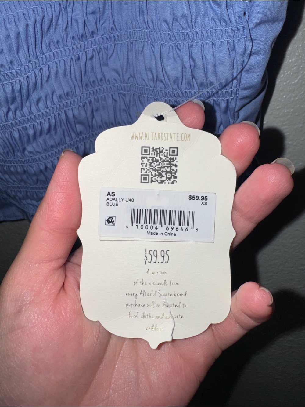 NWT Altar'd State Periwinkle Smocked Ruffle Tie-Back Crop Top - Picture 3 of 4